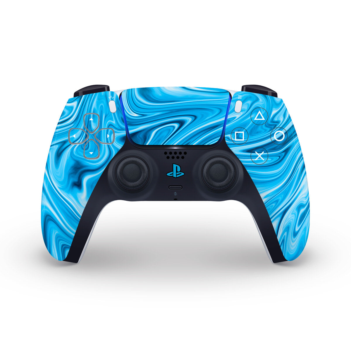 Cyan Liquid Marble PS5 Controller Skin